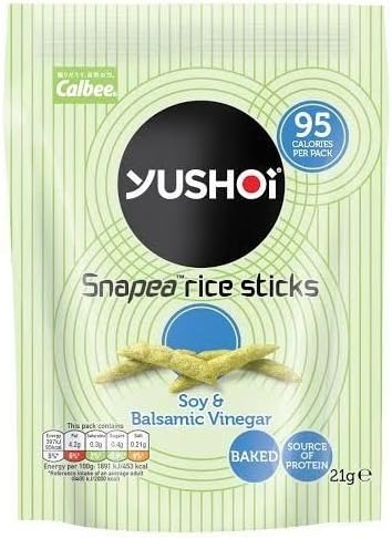 Yushoi Soy & Balsamic Vinegar Snapea Rice Sticks 21g (Pack of 24)