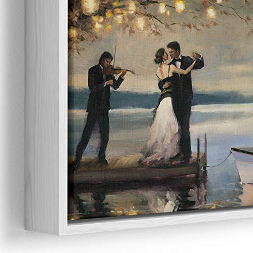 Twilight Romance Canvas Wall Art, 24"X36" Romantic Couple Dancing By Lake Oil Painting Wall Art Home Decor For Living Room Bedroom Gallery Wrapped (24"X36", Gallery Warp + Floating Frame-White) #TOP1