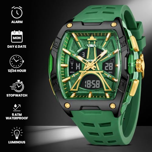Image of V2A Impact 48mm Analog Digital Watch for Men | 3D Tower Dial Design | Alarm Stopwatch Day Date 12 /24 Hr | TPU Strap | 50M Water Resistant | Gift for Mens