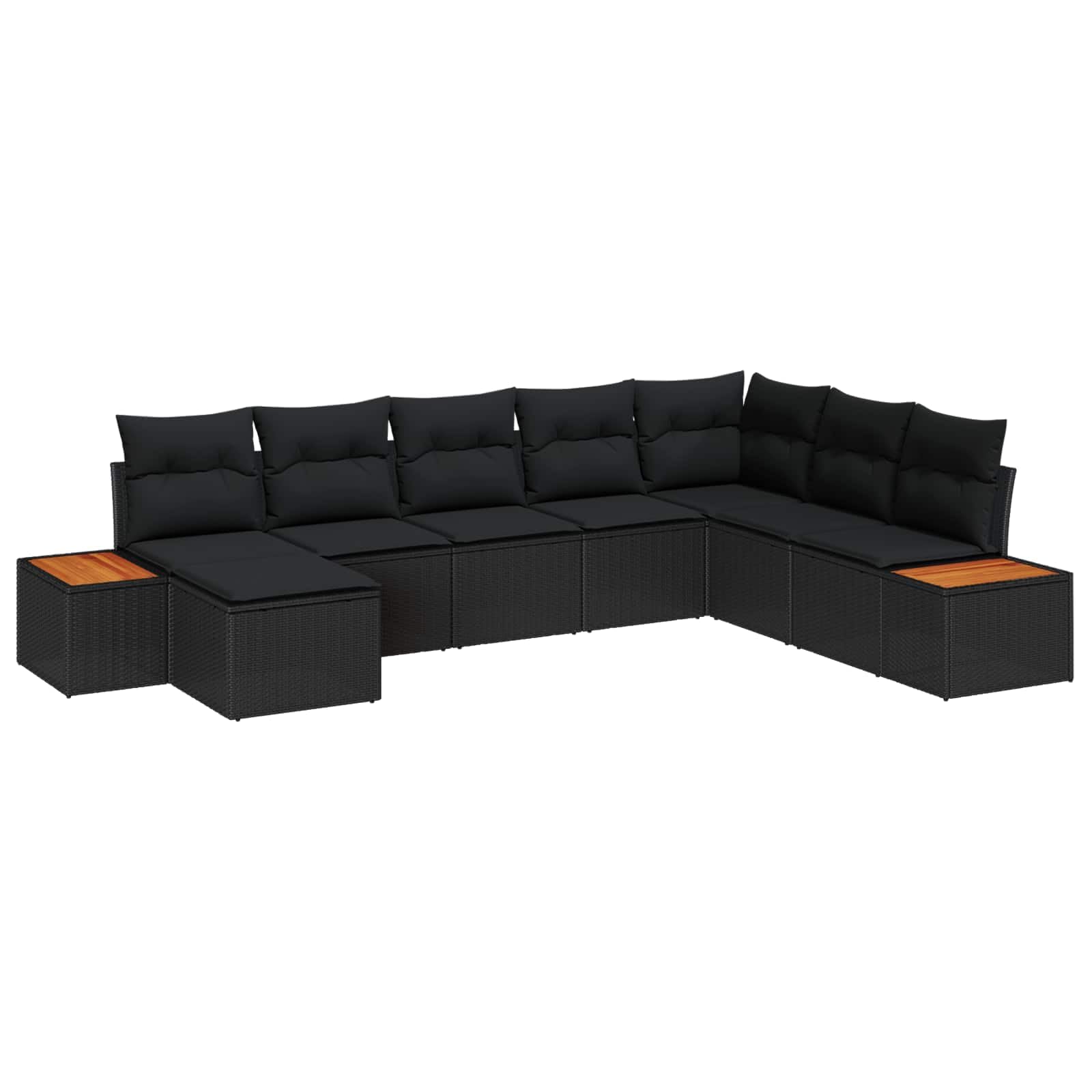 Juego de 9 sofás de jardín con cojines y bolsa de almacenamiento en color negro de polirratán, muebles modulares para exteriores para patio y jardín con marco de madera de acacia, resistente
