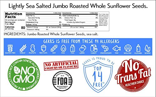 Jumbo Lightly Sea Salted Sunflower Seeds by Gerbs - 2 LBS. - Top 14 Food Allergen Free & Non GMO - Vegan, Keto Safe, Kosher - Grown in USA - Thumbnail 2