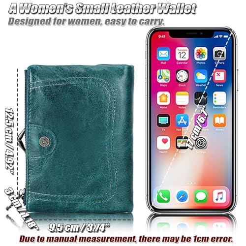 Small Bifold Wallet for Ladies, Blocking Card Holder, Women's Genuine Leather Coin Purse with Kiss-Lock Pocket(Peacock Blue)3