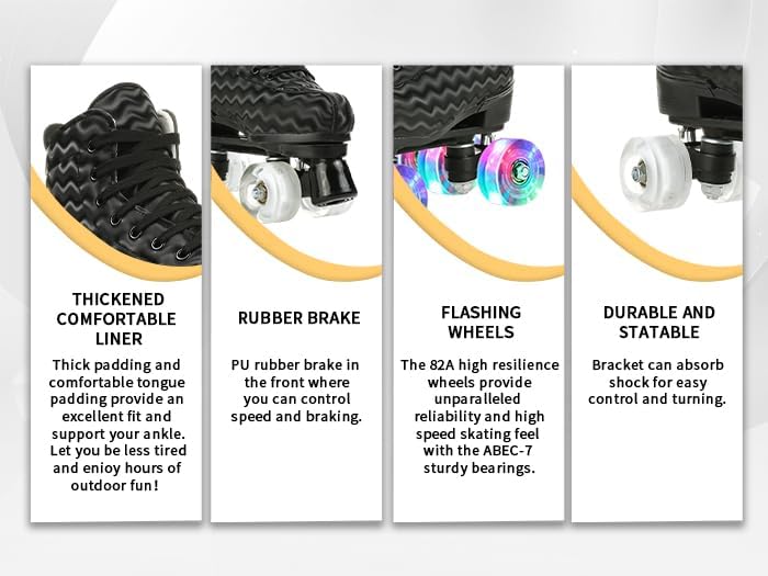 Miniatura 7 de MilkyWay Patines unisex de doble fila, cuatro ruedas, patines altos, patrón de rayos, para principiantes, mujeres, hombres, niños y niñas