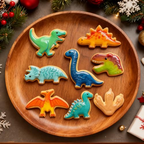 Foto von Dinosaurier Ausstecher Set 8-teilig, spülmaschinengeeignet-Keksausstecher für Kinder mit Dino Formen: T-Rex, Triceratops, Brachiosaurus, Spinosaurus-Backzubehör für Dino Geburtstag und Kinderparty