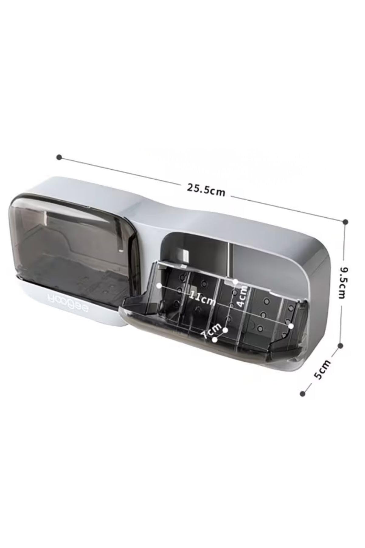 Buffer Duvara Monte İkili Kapaklı Plastik Sabunluk Organizer, Banyo ve Mutfak için Yapışkanlı Sabun Kutusu, 25.5x9.5x5 cm