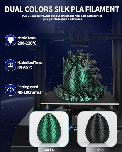 Image of LANDU Silk Dual Color PLA Filament 1.75mm 1KG, 3D Printer Filament Dimensional Accuracy + /- 0.02mm, Coextrusion Filament PLA Shiny Filament Fits for Most FFF 3D Printers,1KG Spool,Black Green