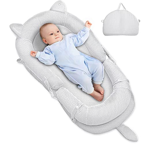 Image of Bellababy Baby Lounger, Portable & Foldable Nest Bed Snuggle Co-Sleeper Support Seat, Soft & Breathable Mesh Surface, Perfect for Crib, Bassinet, Floor & Traveling(0-2 Years) (Dark Grey)