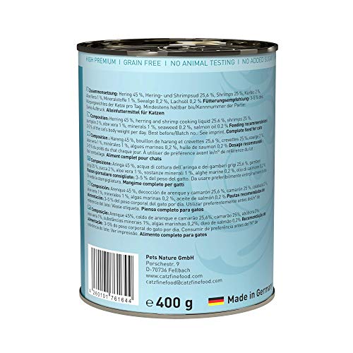 catz finefood N° 13 Hering & Shrimps Feinkost Katzenfutter nass, verfeinert mit Kürbis & Aloe Vera, 6 x 400g Dosen