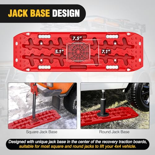Image of Nilight Off Road Traction Boards with Jack Lift Base Heavy Duty Recovery Boards for Truck Jeep SUV Tire Traction Mats for Mud Sand Dunes Snow Vehicle Recovery Gear with Carry Bag Mounting Kit 2PCS