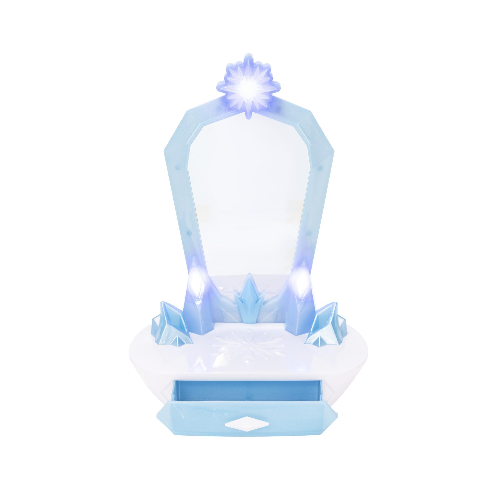 Disney Frozen Icy Table Top Vanity Tocador de Mesa Frozen con Licencia Jakks Pacific con Luces y Sonidos interactivos, Incluye guía para Hacer la Trenza de Elsa y Accesorios de Cabello