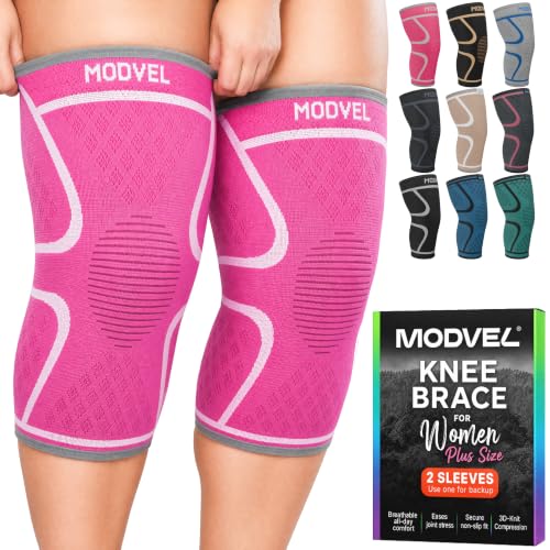 Image of Modvel 2 Pack Knee Brace for Women - Knee Support for Walking, Knee Compression Sleeves for Pain Relief, Knee Sleeves for Women, Knee Brace for Sports, Workouts & Arthritis