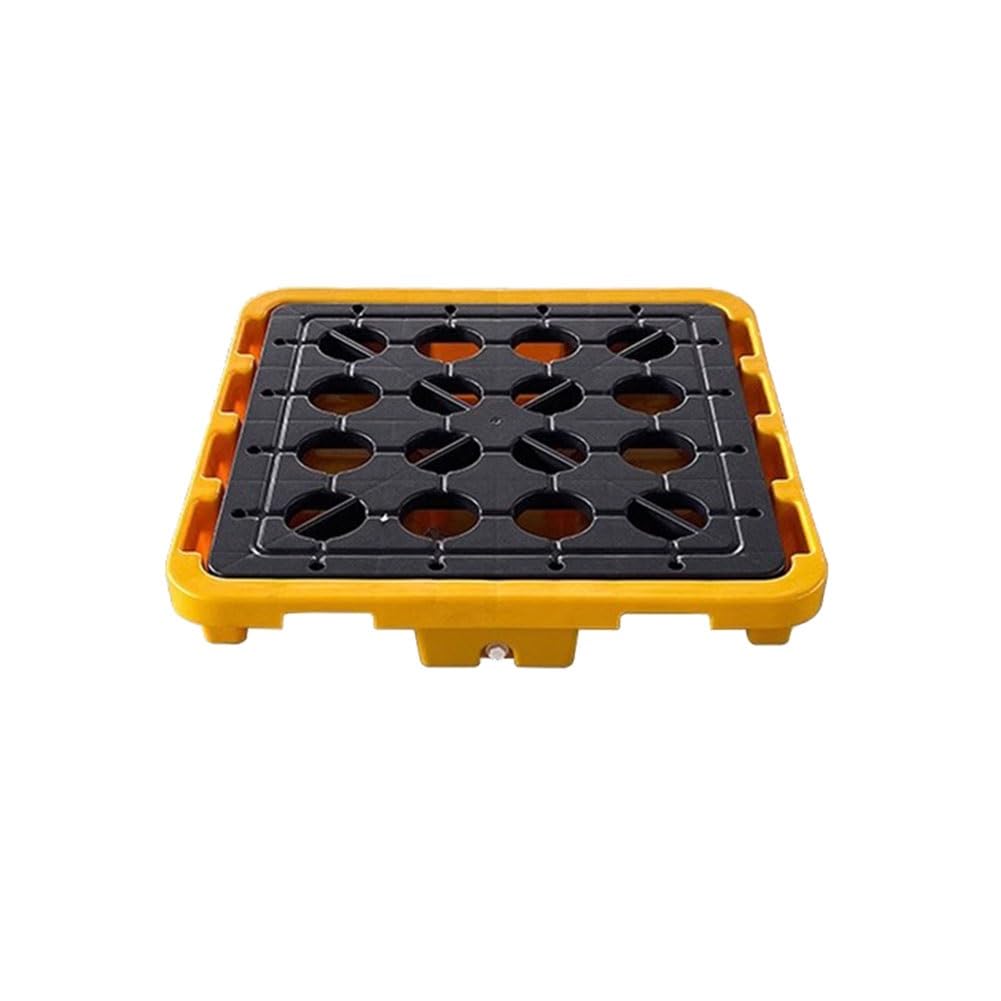 QUSYZD Modular Spill Containment Platform with Drain - 72x72x15.5cm Leak-Proof Plastic Tray for Drums, Oil, and Chemical Spills, Durable Spill Control Solution,Yellow-72x72x15.5cm