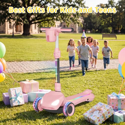Image of SIMATE Electric Scooter for Kids Ages 3+, 3 Wheel Balance Scooter, 3 Adjustable Heights, Foldable & LED Display & Thumb Throttle, Long Battery Life, Full Body Lights Up, Gift for Kids Boys Girls