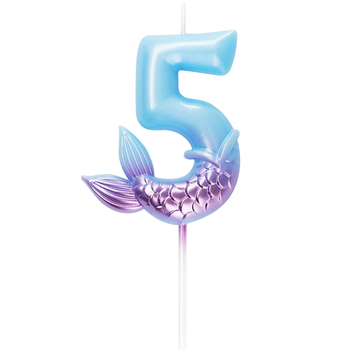 Eusbon Pink And Blue 7Cm Mermaid 5 Number Birthday Candle, Blue Purple Number Candle Cake Number Candles Sea Candles For Party Decoratoin