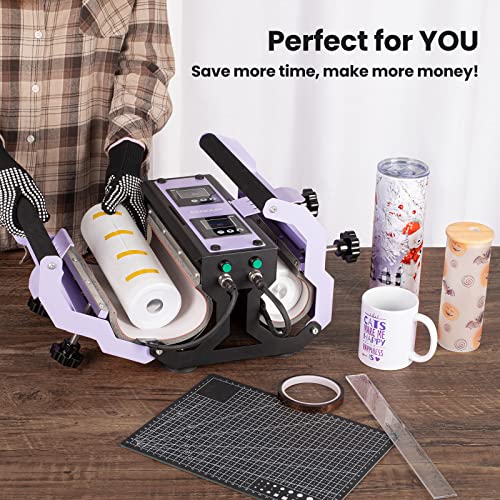 Eenour Tumbler Heat Press 2 Station Heaters For 11Oz-30Oz Sublimation Straight Skinny Tumbler, Mug, Glass & Cups, 2 In 1 Pro Mug Press Machine With 2 Lcd Panels For Temp&Timer Control - Purple #TOP6