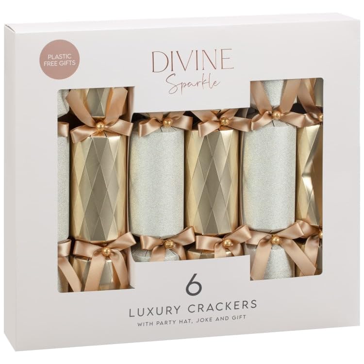 RA-HOMESTORE New Gorgeous Sparkly Large Premium Christmas Crackers 6pk - Gold