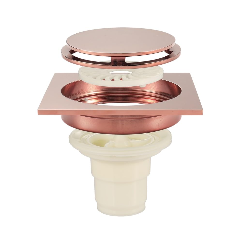 Colador de Desagüe Ducha Drenaje de Piso latón Rosa Oro Cuadrado 10x10 cm baño Ducha residuos Rejillas coladoras balcón desagües Agua(Rose Gold)