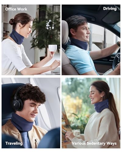 Image of Neck Brace Cervical Collar - Neck Support Brace for Sleeping, Soft Foam Wraps Keep Vertebrae Stable and Aligned for Relief of Cervical Spine Pressure Dark Blue (15.8-18.1 Inch)