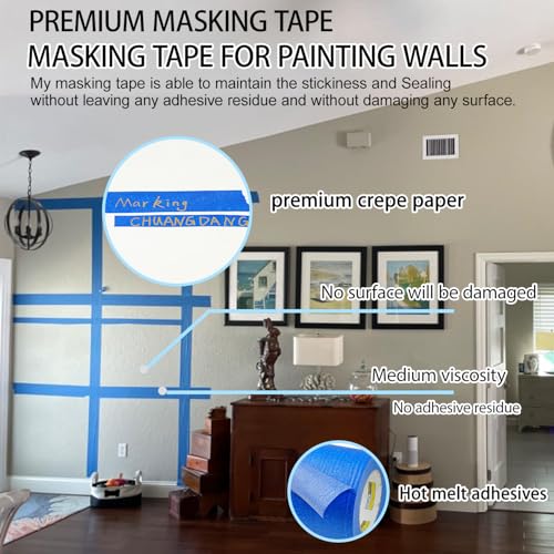 Image of Blue Painters Tape，6Inch x 60Yards,Blue Masking Tape,Painting Tape for Wall | for Wall Painting,DIY Crafts Arts,Painter's,Decoration Labeling,No Residue, Easy Removal