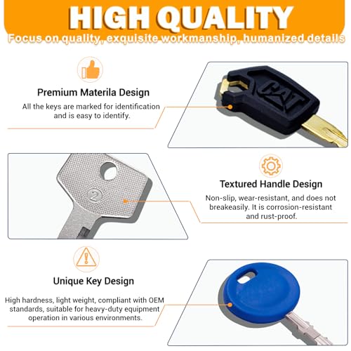 Image of 11 Heavy Equipment Master Keys Construct Machine Keys | Fit Cat 5P8500 JCB 14607JD Hyster 166 Komatsu 787 ForkliftsToyota Bobcat JLG