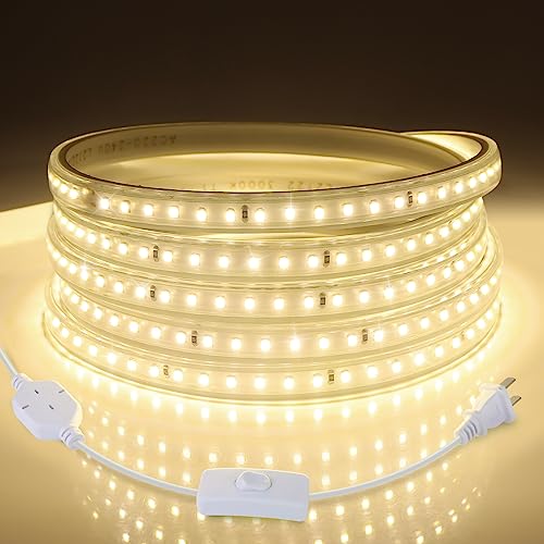 El mejor review de Mangueras decorativas impermeables del mes. 37 AIMENGTE Tira de luces LED, 110 V, 120 LEDs/m, Mangueras LED de Exterior, cuerda de luz LED impermeable para decoración interior y exterior (49.2ft/15m, blanco cálido) (A1077WW)