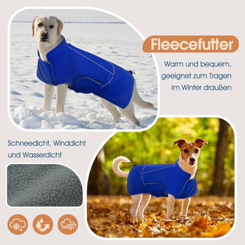 Katzinst Hundemantel Wasserdicht Große Hunde, Regenmantel Hund, Hundejacke Winter Warmer Hunderegenmantel für Große Hunde, Hundemantel Deutsche Dogge Blau 4XL
