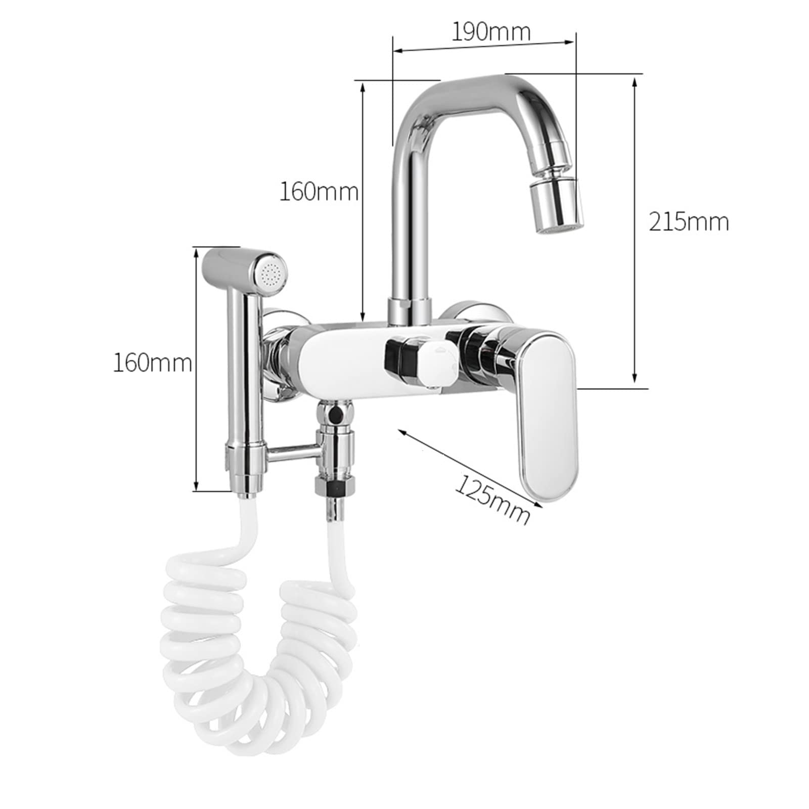Cocina de Montaje en la Pared de Grifo con Pistola Spray Agua Caliente Agua Caliente y Fregadero multifunción de Fregadero-Negro (Color: Nero) Toque de Agua