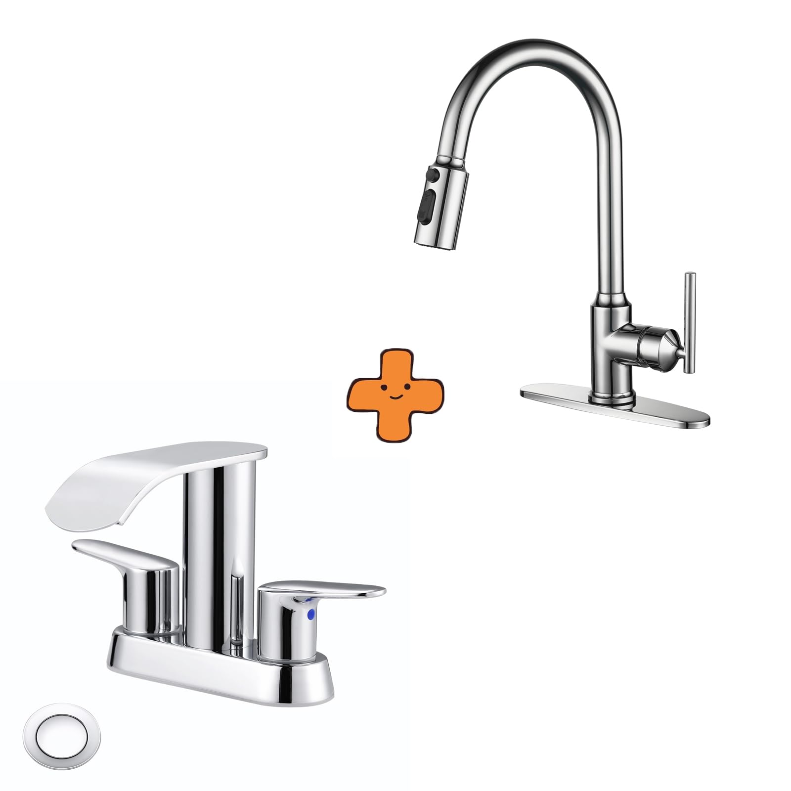 Jnfidosr Black Waterfall Bathroom Sink Faucet,Chrome Two Handles Bathroom Faucet And Kitchen Faucets With Pull Down Sprayer, Chrome Kitchen Faucet With Sprayer