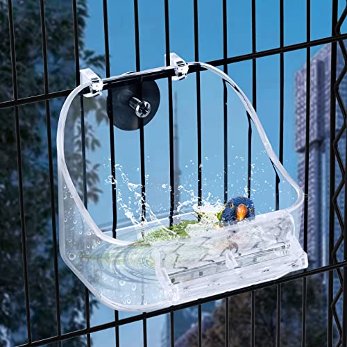 Image of Acrylic Hanging Bird Bath, Transparent | Bird Caged Parrot Bathing Tub, For Small Birds Parakeet Canary Budgerigar Lovebirds, With Fixing Screws, 1PCS