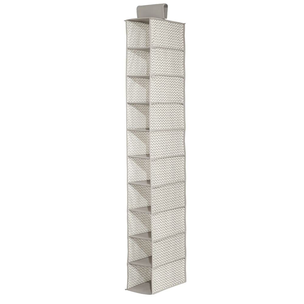 mDesign Organizer Wisz?cy – Wisz?ca Pó?ka do Szafy Wykonana z Materia?u – Organizer na Buty i Akcesoria z 10 Pó?kami – Taupe/Naturalny