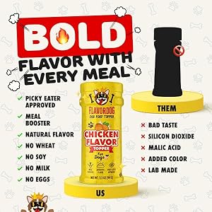   Flavor-God-Dog-Food-Topper-for-Picky-Eaters-Chicken-Flavor-Low-Calorie-Dog-Food-Toppers-for-Dry-Food-Large-Medium-Small-Dogs-Appetite-Stimulant-Dog-Meal-Sprinkle-Topper-33-Oz