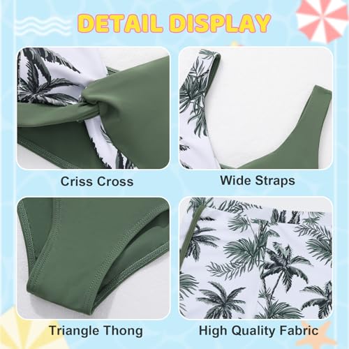 Image of Weixinbuy Girl's 3 Piece Swimsuit Teen Swimwear Tropical Print Twist Cross Bikini Bathing Suit with Cover Up Shorts Size 9-16