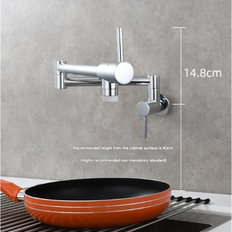 Rubinetto da Cucina a Parete in Ottone Anticato con Braccio Girevole a Doppio snodo, Design Pieghevole ed Estensibile per Un Facile utilizzo, Ideale per lavelli da Cucina, Finitura cromata.