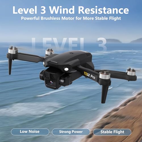 TD12Pro Drone with 1080P HD Camera, Brushless Motor, Optical Flow Positioning, Level 3 Wind Resistance, 3 Speed Modes, Drones for Adults Beginners, Outdoor Photography Foldable RC Quadcopter - Image 4