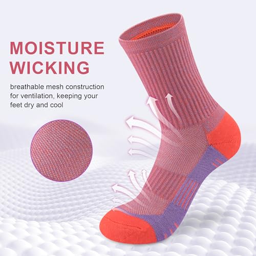 Crew Socks Women Athletic Hiking Running Cushioned Compression Socks 3-5 Pairs3