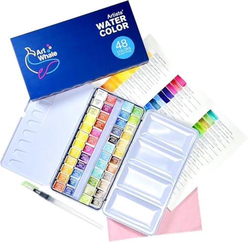 Art Whale Watercolor Paint Set 48 Colors Half-Pans in Tin