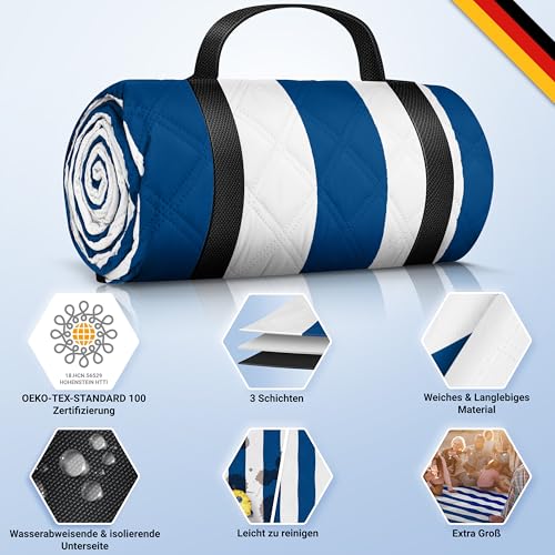 HOEL Picknickdecke 200x200 cm wasserabweisend + isoliert - Strandmatte gepolstert XXL - Picknickdecken - Outdoor Stranddecke für Picknick Camping Strand - Picnic Blanket