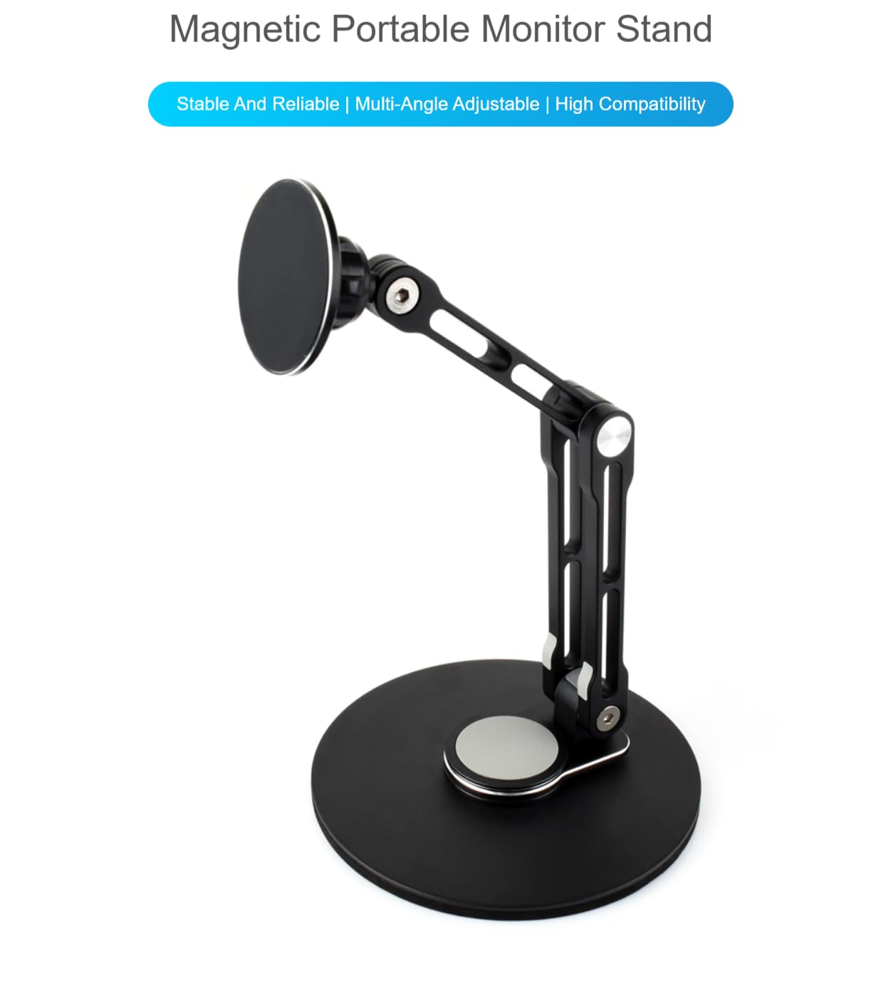 TUOPUONE Supporto regolabile per monitor portatile magnetico N52 al neodimio, compatibile con monitor da 4 ~ 18,5 pollici, supporta la rotazione multiasse, viene fornito con anelli magnetici in