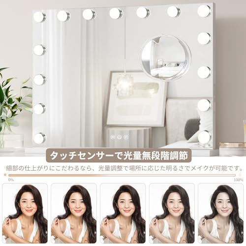 Garvee 女優ミラー 卓上ミラー 化粧鏡 大きい ライト付き 壁掛け 10倍拡大鏡付き 無段階調光 3色調色 USBポート搭載(58x46cm) の商品画像 4