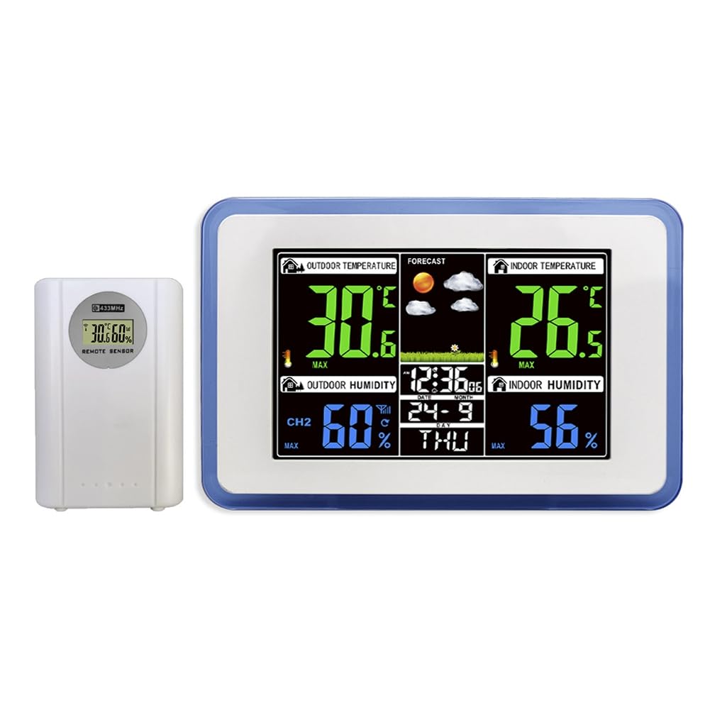 Vjsujehgy Digital Weather Station Clock Wireless Touch Screen Indoor Outdoor Thermometer Hygrometer Weather Forecast A