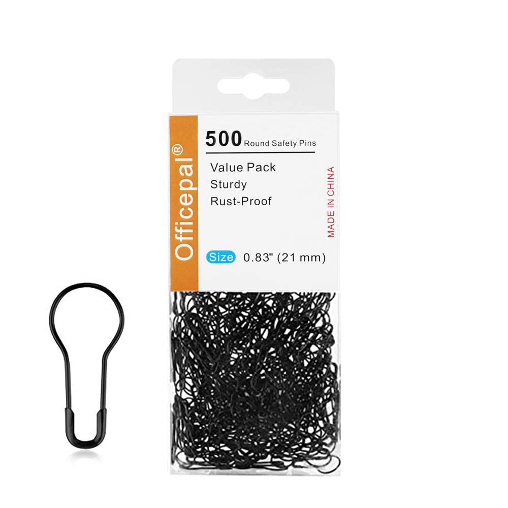 Officepal Black 500 Pcs Round Safety Pins - Bulb/Calabash/Gourd Pear Safety Pins, Knitting Stitch Markers For Crafting, Sewing, Diy Making, Tone