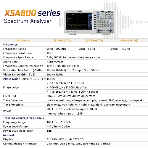 Image of OWON XSA805-TG 9-inch LCD Spectrum Analyzer with Tracking Generator, Frequency Range 9 kHz to 500 MHz,high Resolution 1280X800 Pixels with USB Host, USB Device,LAN, Earphone, HDMI Connectivity