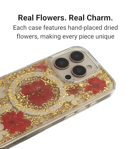 Image of Mag Flower Series Case for iPhone 16 Pro Compatible with Wireless Charging | Real Dried Flower Embedded Design | Slim Transparent Shockproof Back Cover | Red Edition