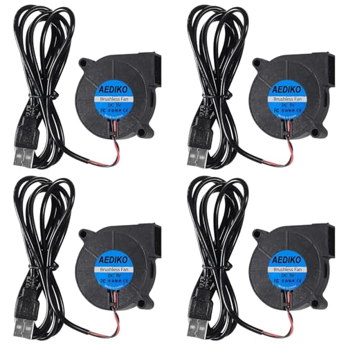 AEDIKO 4pcs 50mm Blower Fan 50x15mm USB Blower Cooling Fan 5V