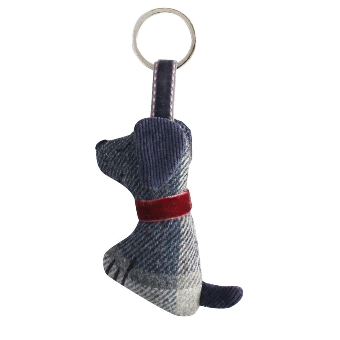 Earth Squared Tweed Dog Keyring – Wool Blend Keychain – 5 × 8 × 3 cm – Handmade Dog Charm – Recycled Polyester, Wool & Fabric Blend (Blue)