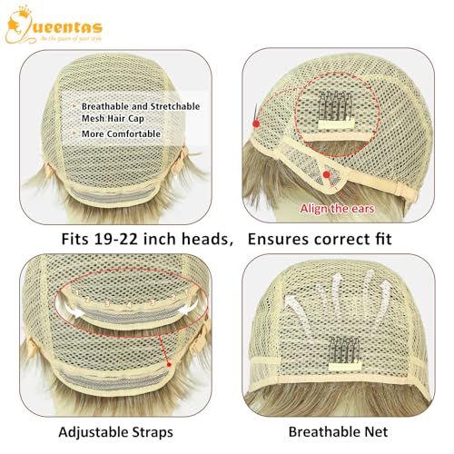 Image of QUEENTAS 8 Inch Pixie Cut Layered Short Blonde Wigs for Women with Bangs, Light Golden Blonde Synthetic Hair Wig for Daily Commute, Running & Cosplay (Light Golden Blonde)