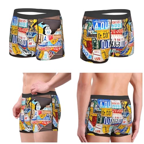 License Plate Map Print Men'S Boxer Briefs Breathable Underwear With Elastic Waistband2