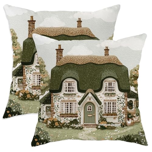 Cottage Dekokissenbezüge im Landhausstil, rustikale Vintage-Kaminfenster, Frühlingsgrün, weicher Samt, waschbar, dekorative Kissen für Wohnzimmer, Schlafzimmer, Loft, Büro, Auto-Dekoration, 50,8 x