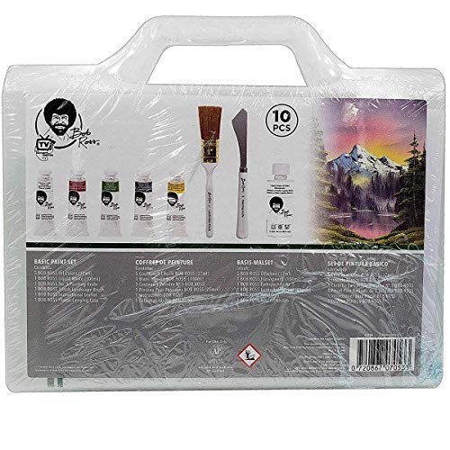Bob Ross Basic Paint Set - 10 Piece Landscape Set With Plastic Storage And Carry Case, 2-In1 Studio Easel, Clear Plastic Palette - Bundle #TOP2