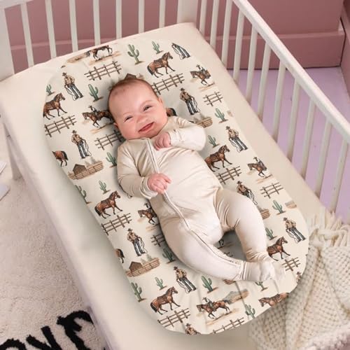 Image of ZOUTAIRONG Trendy Western Cowboy Bassinet Sheets Boy Crib Sheets Ultra Soft Breathable Material Stretchy Fitted Crib Sheets Oval Bassinet Sheets Baby Delight Bassinet Sheets